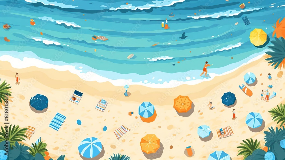 beach party flat design top view coastal theme cartoon drawing Analogous Color Scheme