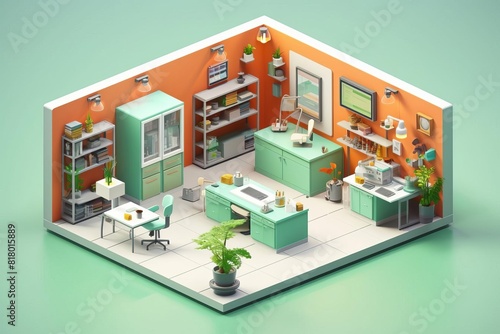 biotechnology lab flat design top view research theme 3D render Complementary Color Scheme © nattapon98