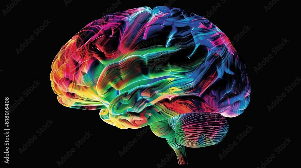 Brain composed of vibrant colored regions representing different cognitive functions Brain composed of vibrant colored regions representing different cognitive functions