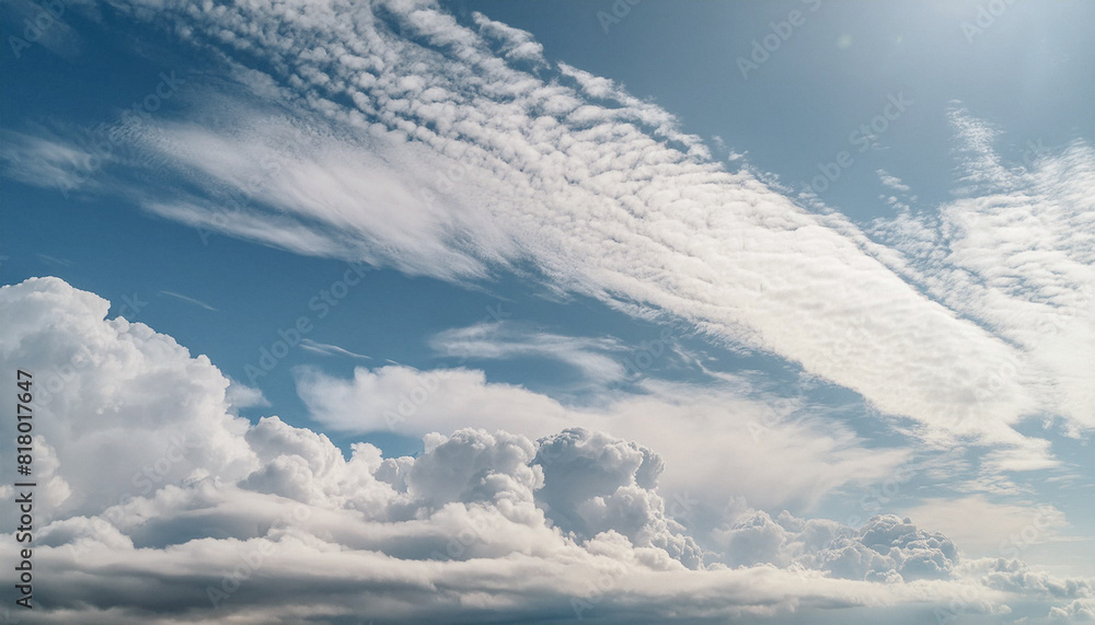 Naklejka premium 青空 白い雲 晴天 自然 爽やか 自由 希望 穏やか 広がり 無限 背景