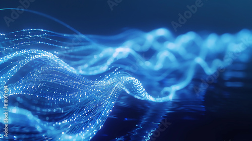 A series of blue light waves move in a synchronized pattern, creating a mesmerizing display of movement and energy. 