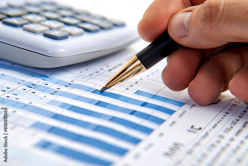 Businessperson calculating financial data, emphasizing precision and detail Businessperson calculating financial data, emphasizing precision and detail