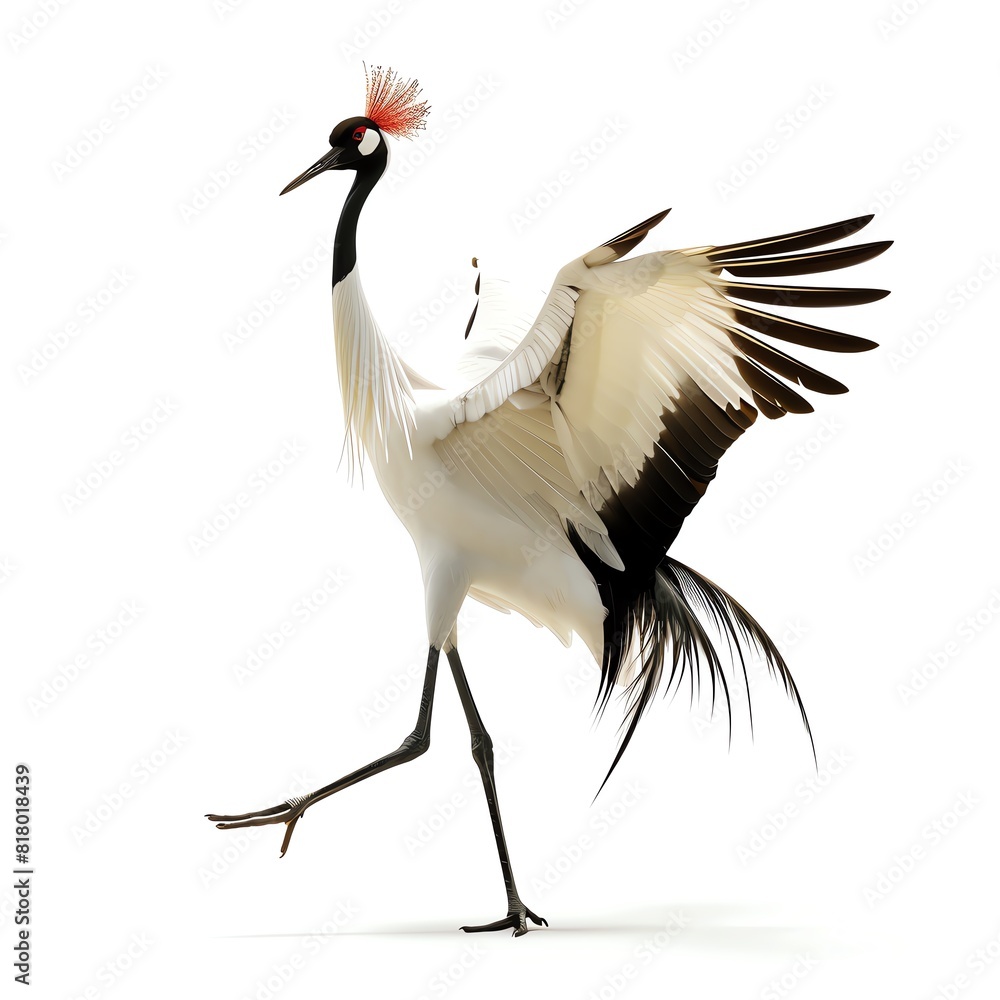 Red-crowned crane in a graceful pose, isolated on a white background Red-crowned crane in a graceful pose, isolated on a white background