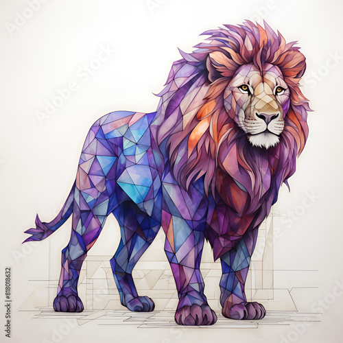 Lion art image in purple mosaic style. Generative AI