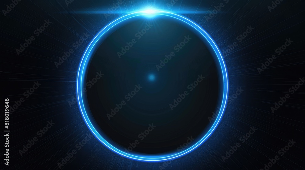 Light Circle. Blue Neon Glowing Circle with Rays on Black Background Light Circle. Blue Neon Glowing Circle with Rays on Black Background