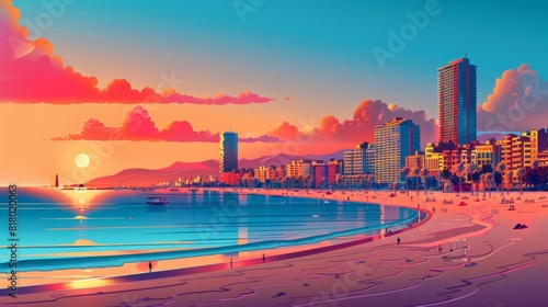 Illustration of Barceloneta Beach, Barcelona, Spain

 photo