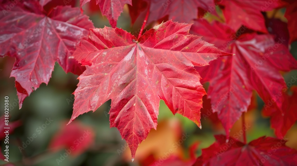 Autumn Leaves Red. Close-up of Maple Leaf Changing Colors in Nature Autumn Leaves Red. Close-up of Maple Leaf Changing Colors in Nature