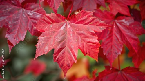Autumn Leaves Red. Close-up of Maple Leaf Changing Colors in Nature