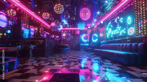 Wide angle photography, old disco vinyl shop, cool background photography. photo