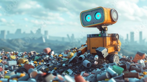 Illustration of a robot assisting with recycling and waste management photo