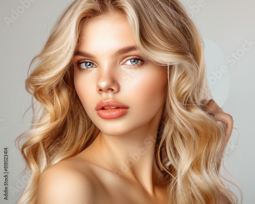 Blonde Model. Beautiful Woman with Stylish Hairstyle, Fashionable Make-up and Colorful Coiffure