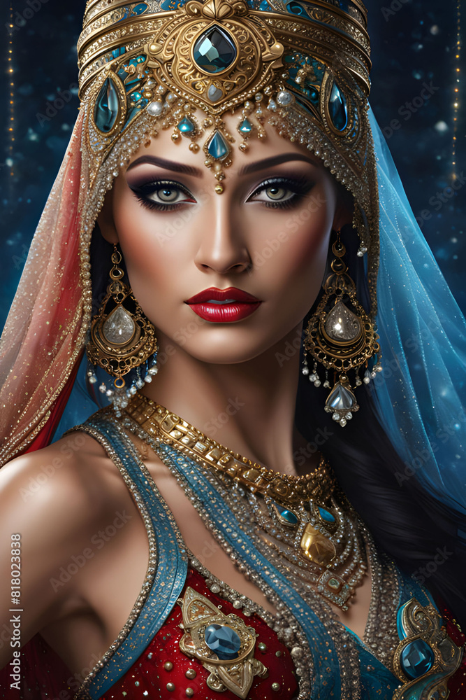 Celestial Royalty: Person in Luxurious Attire with Jeweled Crown Amidst Starry Ambiance Celestial Royalty: Person in Luxurious Attire with Jeweled Crown Amidst Starry Ambiance