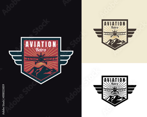 Vintage retro vector aviation logo airplane airline badge