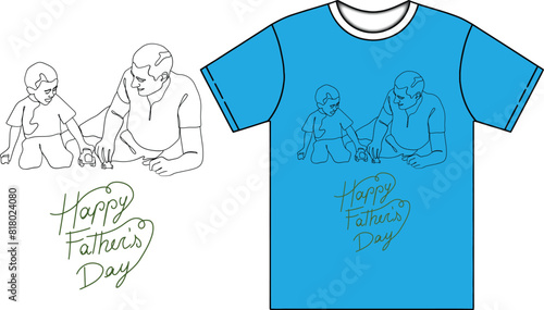 Father's Day T-shirt Design Happy Father's Day 2024 Line Art T-shirt Design photo