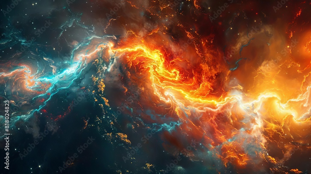 Fiery cosmic wave combining elements of fire and water Fiery cosmic wave combining elements of fire and water