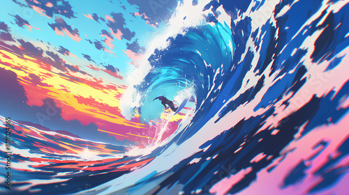 anime visualization of surfing waves