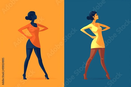 figure drawing flat design front view human form theme cartoon drawing Splitcomplementary color scheme