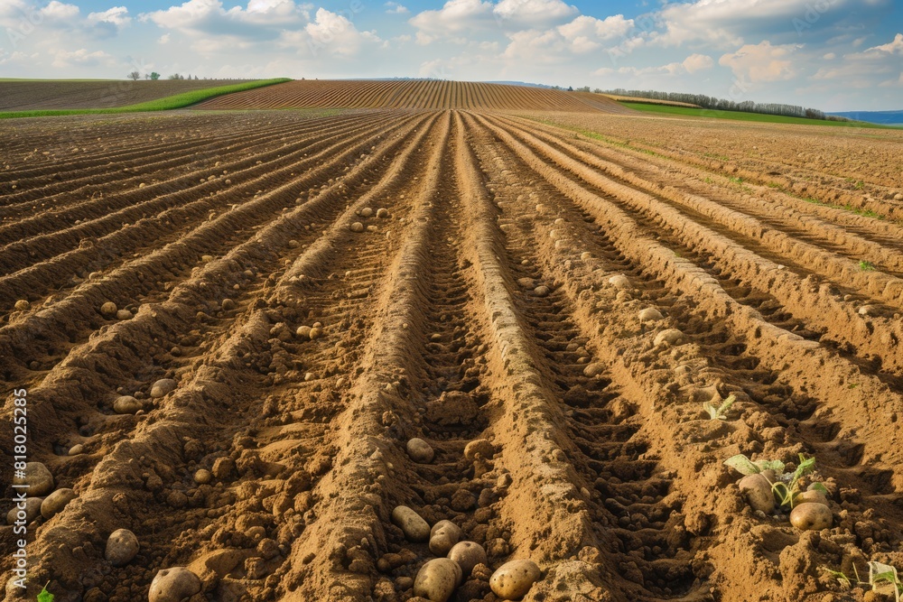 Farm Rows. Agricultural Field with Even Rows of Plowed Ground in Spring Farm Rows. Agricultural Field with Even Rows of Plowed Ground in Spring