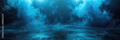 Background With Smoke. Dark Street with Neon Lights and Abstract Smoke Texture for Display Products