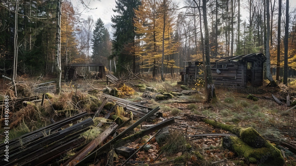 Collapsed wooden home UHD wallpaper