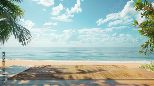 sunny beach mat near home flat design front view relaxation theme 3D render Splitcomplementary color scheme