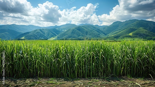 A field of tall, green sugarcane ready for harvest.