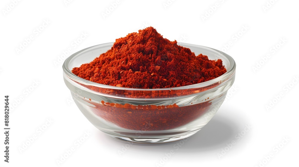 Red chilli powder in glass bowl on white background Red chilli powder in glass bowl on white background