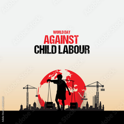 Child labor Vector Child labor Poster  World Day Against Child labor Illustration Vector, World Day against Child Labour. Let's bring child labor down child labor creative ads design 12 June.