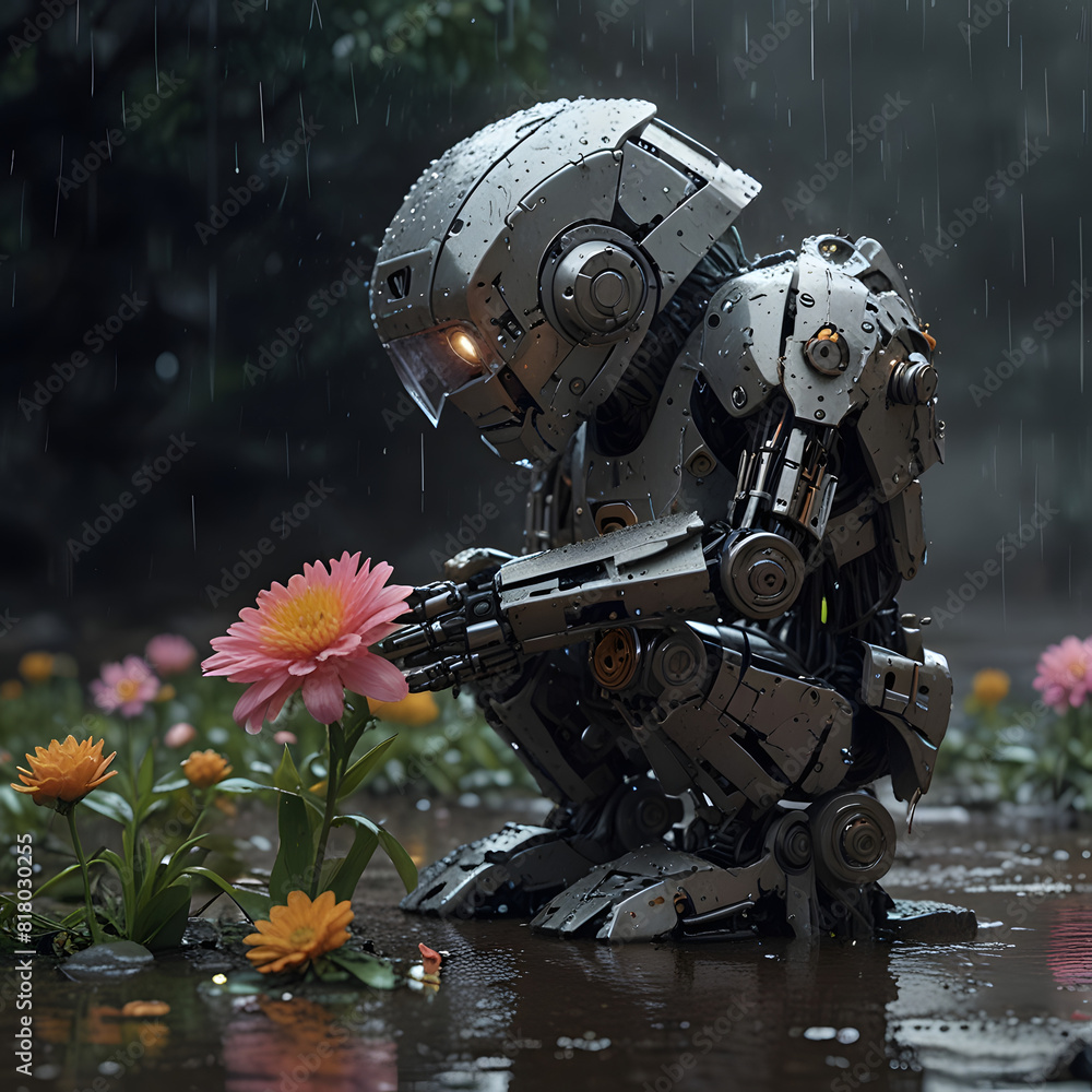 Fototapeta premium robot with flowers