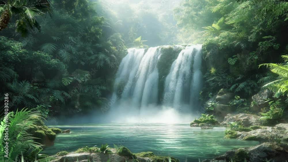 Waterfall in the middle of an untouched tropical rain forest, nature landscape motion video background Waterfall in the middle of an untouched tropical rain forest, nature landscape motion video background
