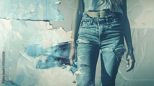 Collage of photos with stylish jeans pants and space for text 