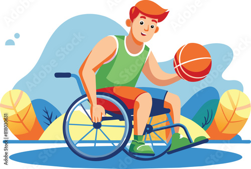 Flat illustration of a wheelchair basketball player, vector illustration.