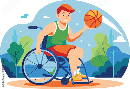 Flat illustration of a wheelchair basketball player, vector illustration.