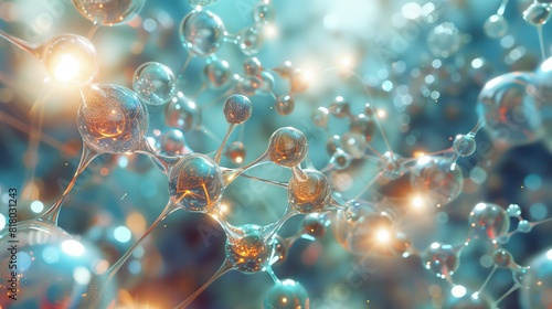 Digital art of molecules assembling into structures, showcasing nanotech potential. photo