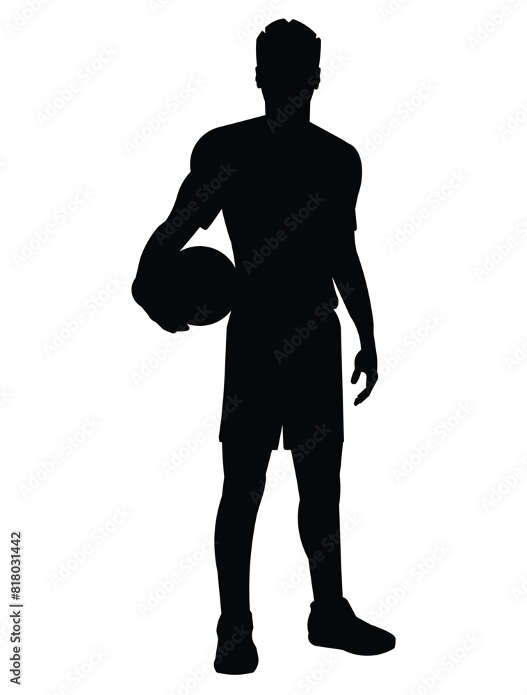 Black silhouette of a volleyball player in who stands straight with a ball in his hand