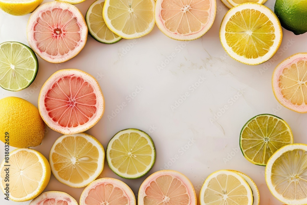 pastel-colored citrus slices, including lemons, limes, and pink grapefruits