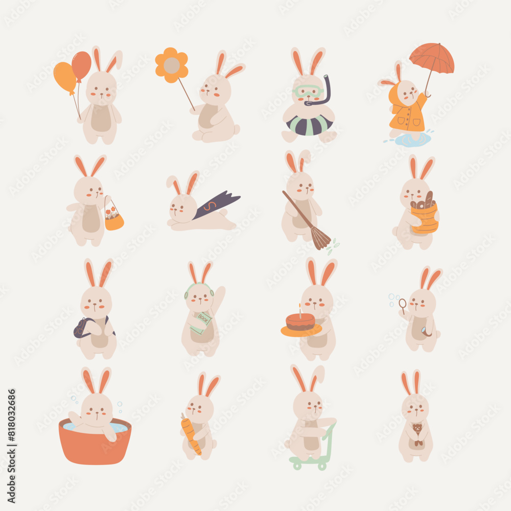 Cute Bunny Illustrations in Various Activities Stock Vector Cute Bunny Illustrations in Various Activities Stock Vector
