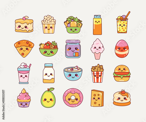 Cute Kawaii Food Clipart Collection Stock Vector