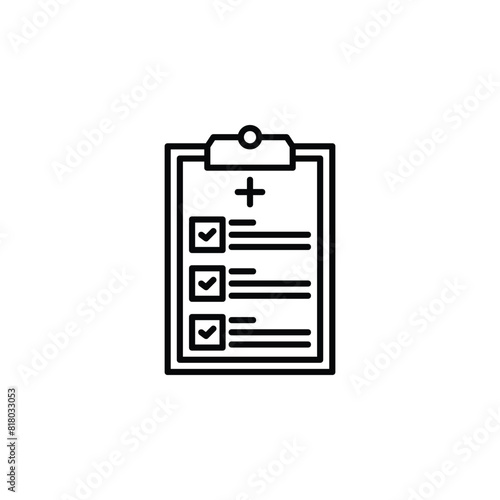 Vector icon illustration of a medical clipboard with a completed checklist, representing thoroughness and efficiency in healthcare
