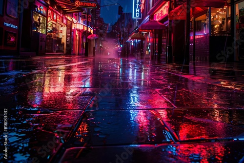 Neon lights and shadows in an urban night scene
