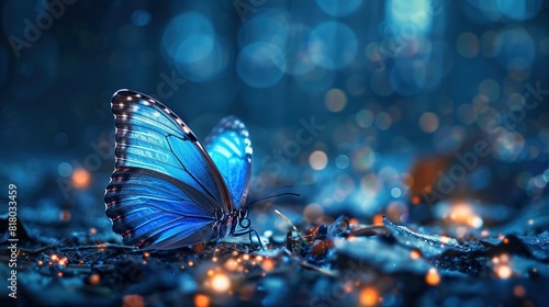 Mystical glowing butterfly in a magical nature. Isolated on blurred background. Stunning animals in nature travel or wildlife photography 
