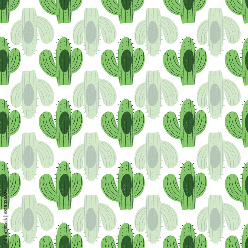 Cactus plant repeat vector pattern on white background Cactus plant repeat vector pattern on white background