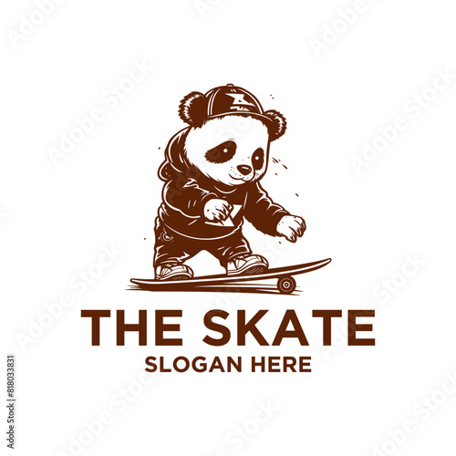 Panda skateboard logo vector illustration