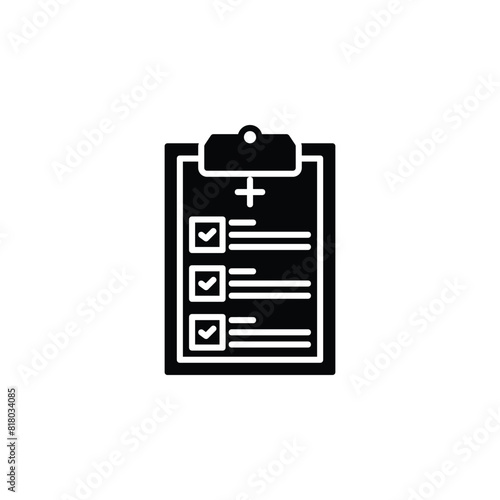 Vector icon illustration of a medical clipboard with a completed checklist, representing thoroughness and efficiency in healthcare