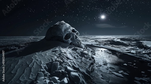 Monochrome Skull Landscape Under Full Moon 