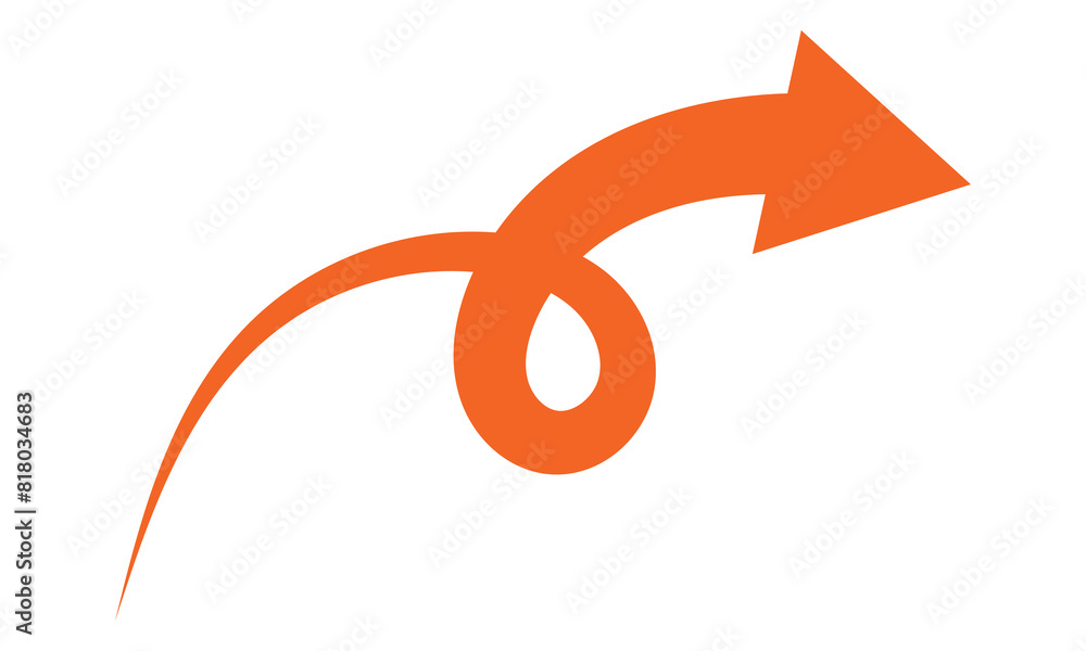 Curved orange arrow spiral sign symbol icon element shape isolated on white and black background. Curved orange arrow spiral sign symbol icon element shape isolated on white and black background.