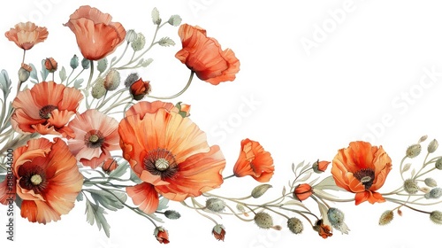 Poppies in Bloom  Floral Border and Corner Design for Decoration