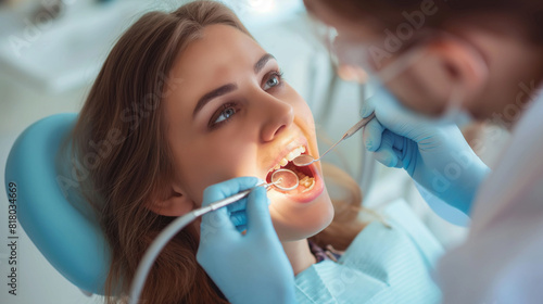 Dentist Conducting a Routine Dental Examination on a Young Female Patient
