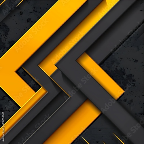 Illustrate a modern and futuristic background with abstract 3D yellow arrows on a dark gray
