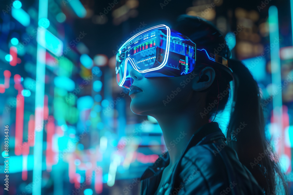 Augmented Reality Financial Advisor in a Neon Cityscape Augmented Reality Financial Advisor in a Neon Cityscape